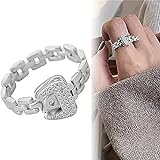 NAUXIU Sterling Silver Strap Buckle Ring,Adjustable Belt Buckle Zircon Rings,Metal Soft Chain ​Crystal Band Rings,Fashionable Adjustable Buckle Ring,Friendship Rings,Fit Any Size Finger S