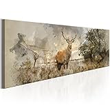 murando - Bilder Hirsch 150x50 cm Vlies Leinwandbild 1 TLG Kunstdruck modern Wandbilder XXL Wanddekoration Design Wand Bild Panoramabild - Landschaft Natur Tier Wald Wiese wie gemalt g-B-0042-b