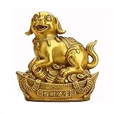 DCLINA Feng Shui Reines Messing Sternzeichen Goldbarren Hundestatuen, Chinesische Dekorfigur für Zuhause und Büro, Reichtum und Glück Skulp