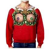 Lustige Pullover Weihnachten Damen Ugly Christmas Sweater Tops Oberteile mit Weihnachtsmotiv Herbst Winter Sweatshirt Tunika mit O Ausschnitt und Langen Ärmeln Basic Shirt Lockere Bequeme B