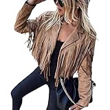 Y2k Wildleder-Quasten-Jacke für Damen, Fransen-Saum, Quaste, Vintage-Stil, Revers, Hippie, Motorbiker, Streetwear-Mantel, Tassel-Kaffee, X-Larg