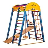 RINAGYM Kletterdreieck - Indoor-Spielplatz aus Holz für Kinder - Kletternetz, schwedische Leiter, Ringe, Rutsche - Fördert die Entwicklung - Ideal für 1 bis 5 Jahre - Trägt bis zu 60 kg