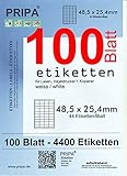 pripa - Amazon FBA Versand Etiketten 48,5 x 25,4 mm - 44 Stueck auf A4 100 Blatt DIN A4 selbstklebende Etiketten = 4400 Etik