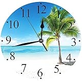 Yaoni lautlosem Uhrwerk - 30 cm Rund Wanduhr,Landschaft, Karibik Malediven Strand Insel Meer Ozean Palmen Kunstwerk drucken, blau grün braun,für Wohn- /Schlaf-Kinderzimmer Büro Cafe R