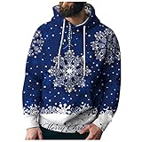 Weihnachtspullover Herren Pullover mit Kapuze Weihnachten Digital Printed Sweartshirt Top Kordelzug Bluse Weihnachts Geschenke für Männer Casual Sportshirt Loose Herbst Winter Kapuzenp