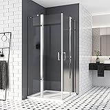 Duschkabine Eckeinstieg 90x90 cm, Dusche Falttür Duschwand Duschabtrennung NANO Glas ESG-Sicherheitsglas - Duschabtrennung Höhe 185