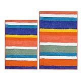 Pauwer Badematten Set 2 teilig Mikrofaser Saugfähig Badezimmerteppich Set rutschfest Waschbar Badvorleger Duschvorleger für Badezimmer (Regenbogen, 45 x 65 cm + 50 x 80 cm)