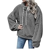 AGOUWUCHE Damen Kapuzenpullover Hoodie Herbst Winter Warm Teddy-Fleece Pullover Oberteil Langarm Einfarbig Casual Sweatshirt mit Kapuze Kapuzenpulli Sport Style Casual Fitness Basic Training