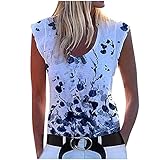 Masrin Damen Weste Lässige Tank Tops mit 3D-Blumendruck Ärmelloser Sommerpullover mit V-Ausschnitt in Übergröße Schlichte Einfachheit Tee Tops Sport Fitness Unterhemd Bluse(XXXXXL,Weiß3)