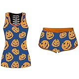 Sonojie Damen Sportanzug Halloween Kürbis Pie Drucken Tank Top Shorts Set Zweiteilige Kurz Anzug Weste Schädel Ärmellos T-Shirt Tanktop Oberteile Gothic Tank Top