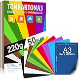 50 Blatt Buntpapier TONKARTON DIN A3 – 220 g Set 10 Farben – Bastelpapier Dick, Farbige Blätter – Pappe für Kinder, DIY Bogen, Cardstock Zubehör - Fotoalben Geschenke, Kreativ Bedarf, MADE IN GERMANY