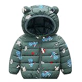 PZHHZPING Unisex Baby Daunenjacke Mädchen Jungen Winter Jacke Mantel Dinosaurier Druck Daunenmantel mit Ohr Kapuze Winterjacke Steppjacke Outwear Warme Oberbekleidung 1-5 J