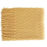 finebrand Decke Gestrickte Wellen Strukturierter Couch-Sofa-Decke Mit Fransen 130x150cm Gelb Tisch Und Sofa T