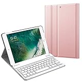 Fintie Tastatur Hülle für iPad 9.7 Zoll 2018 2017 / iPad Air 2 / iPad Air - Ultradünn leicht Schutzhülle Keyboard Case mit magnetisch Abnehmbarer drahtloser Deutscher Bluetooth Tastatur, Roség