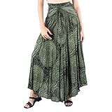 Damen-Boho-Rock, lang, Maxirock, locker, Hippie-Röcke, elastisch, hohe Taille, zum Binden, Sommer, Strand, Bohemian-Stil, Midi-Röcke, Mandala Grün, 44