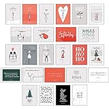 25 handgemachte Weihnachtskarten: Hochwertiges Weihnachtskarten Postkarten Set mit Detailverliebten und Hand designten hochwertigen Postkarten mit Sprüchen und Z