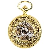 Xu Yuan Jia-Shop Taschenuhr Automatische mechanische Taschenuhr Retro Flip Cover Gravur Hohlpaar Student Hängende Uhr Pulloverkette Retro Taschenuhr (Color : Gold)