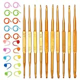 30-teiliges Häkelnadel-Set, enthält 10 kleine doppelseitige goldene Aluminium-Häkelnadeln, Stricknadeln, 10 Strickmarkierer, 10 Maschenmarkierer für Bastelarb