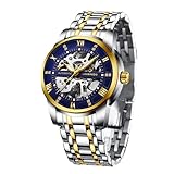 Herren Uhren Automatikuhr Mechanische Skelett Glasboden Römische Zahlen Diamant Zifferblatt Wasserdicht Schwarz Männer Armbanduhr mit Edelstahl Armb