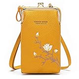 HAIWILL Kleine Handy Umhängetasche Damen Blumenmuster Handytasche zum Uumhängen Leder Geldbeutel Crossbody Handy Tasche Handtaschen für iPhone 12/12 Pro/11/XR/Xs, Handy bis zu 6.5'' (Gelb)