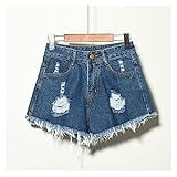 HNZYW Sommer weibliche Fat Denim Shorts zerrissene elastische Plus größe Jeans hohe Taille Damen (Color : Blue, Größe : L)