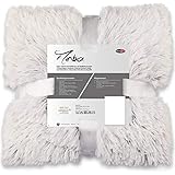 CelinaTex Minka Kuscheldecke 150 x 200 cm Creme weiß braun Longhair Tagesdecke Flokati-Optik Sofadecke Wohndeck