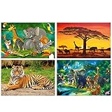 GREAT ART® 4er Set XXL Poster Kinder Motive – Dschungeltiere – Jungle Safari Sonnenuntergang Afrika Majestätischer Tiger Bild Dekor Inneneinrichtung Wandbild Plakat je 140x100