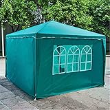 QULONG wasserdichte faltende Campingunterkunft, Sonnenschirm Segel 3m x 3m mit 4 Quadratmeter PE Tuch Seitenwand Sun Parasol für Sommer Camping ortdoor Patio Garten,Grü