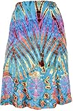 GURU SHOP Batik Hippie Midirock, Sommerrock, Knielang, Damen, Türkis/bunt, Synthetisch, Size:38, Röcke/Kurz Alternative Bekleidung