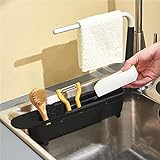 FONDUO Updated Telescopic Sink Storage Rack Teleskop Waschbecken Caddy Expandable Püle Storage Rack Telescopic Sink Rack Holder, Spülbecken Organizer Küchenspüle Abflusskorb für Küche (Schwarz)