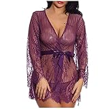 LLRR Sexy Unterwäsche Spitze Transparente Vorderseite Strickjacke Pyjamas Damen Sexy Hosenträger Nachthemd Damen Sexy Dessous Set Lingerie Babydoll NachtwäSche Durchsichtiges N