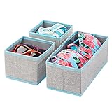 mDesign 3er-Set Aufbewahrungsbox – atmungsaktive Stoffbox für Socken, Unterwäsche, Leggings etc. – vielseitige Schubladen Organizer für Schlaf- und Kinderzimmer – grau/türk