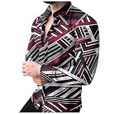 JIOJIO Bedruckte Hemden Langarmhemd Herren Freizeit Langarm Slim Fit Businesshemd Revers Langarmshirt Mode Freizeithemd Hemdb