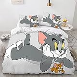 THTSSRC Tom und Jerry Bettwäsche-Set,Tom Jerry kop Fkissenbezug 80x80,Kinderbettwäsche,100% Mikrofaser,bettwäsche 135x200 (A-3, 135x200cm+80x80cmx2)