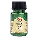 Royal Flash Textil, Glitzer-Metallic-Farbe | hochdeckend, cremige Textilfarbe auf Wasserbasis | für helle und dunkle Textilien | 50 ml (grün)