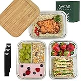 LAACAS Glas Frischhaltedosen [3X Meal Prep Boxen] - Glasbehälter mit Deckel aus Bambus und 1,2 & 3 Fächer - BPA-frei Glasschüssel mit Deckel stapelbar- Perfekt für Meal Prep - Glasdosen mit Deck