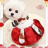 LKJYBG Hundekostüme Katzenkostüme Haustier Wintermantel Neujahr Cheongsam Weihnachtskostüm für Katzen Teddy Bichon Kleine Mittlere Hunde Neujahr Koirock L