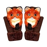 BINGSHUAI Cute Hand Knitted Animal Mittens,Plush Animal Gloves,Full Fingers Thickening Soft Winter Warm Mittens for Girl and Boy (C)
