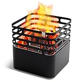 höfats - CUBE Feuerkorb - Feuerschale, Feuerstelle, Grill, Hocker und Tisch - für Garten und Terrasse - Edelstahl - schwarz - mit integrierter Löschfunk