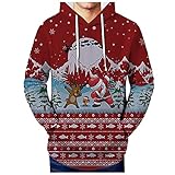 AILIEE Herren Weihnachten Kapuzenpullover Herbst Winter Freizeit Digital Gedruckt Pullover Top Bluse Strickjacke Männer Xmas Sweatshirt(#1 rot,XL)