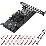 MZHOU PCIe SATA Karte - 18-Port SATA Erweiterungskarte RAID-Controller -6 Gbit/s X4/X8/X16,Unterstützt 18 SATA 3.0-Geräte （JMB575+AMS1166）