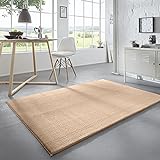 Taracarpet Waschbarer Flauschiger Uni Kurzflor Teppich, Anti-Rutsch, Felloptik, Super Soft Beige 050x080