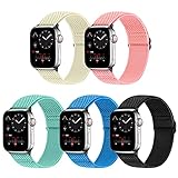 Vodtian Einstellbar Elastisch Watch Armband Kompatibel mit Apple Watch 41mm 40mm 38mm Damen Herren, Dehnbar Nylon Geflochtene Solo Loop Ersatz Sport Uhrenarmbander für iWatch Series 7/6/5/4/3/2/1, SE