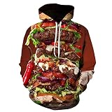 QTJY Männer/Frauen 3D-Druck Hamburger Hoodie, Harajuku Loose Fashion Pullover Herbst und Winter Snack Food Pullover CL