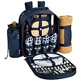 Picknick bei Ascot – Deluxe-Picknick-Rucksack mit Kühler für 4 Personen strapazierfähig 4 Person Marineblau/Weiß mit Spalier B