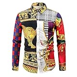 Hemd Herren Vintage Tier Drucken Shirt Herren Mode Spleißen Kent Kragen Langarm Shirt Herren Hawaii Sandstrand Hip Hop Style Hemd Herren Frühling Herbst Lässig Hemd H