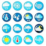 STARUBY 16 Stück Wettersymbol Kühlschrank Magnete Set,3cm Rund Bunt Dekorative GlasCabochon Haftmagnete mit 16 Wetter Muster für Magnettafeln,Whiteboards Pinnwand Büro Schränk
