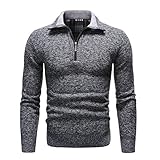 CIDCIJN Pullover Für Herren - Herbst Winter Casual Pullover Herren Halb Hoher Kragen Reißverschlüsse Warme Fleece Pullover Dicke Warme Strickpullover Pullover,Dunkelgrau,M
