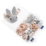 DIY Silikonperlen Schnullerkette,Baby Spielzeug Zahnen Silikon,Und Kaninchen,Perlen Beißring,Silikon-Perlen-Kit,Fünfzackige Stern-Clip,Holzperlen,Kinderkrankheiten Halskette Armband(BIG BOX/GRAY)