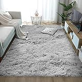 Aujelly Luxus Shaggy Soft Area Teppich Quadrat Indoor Flauschige rutschfeste Teppiche Moderne Wohnkultur für Wohnzimmer Schlafzimmer Kinderzimmer Wohnzimmer Pure Grey 120x160